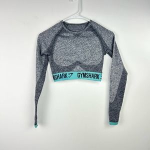 GymShark Space Gray Teal Flex Long Sleeved Crop Top Women’s Active Wear Size XS